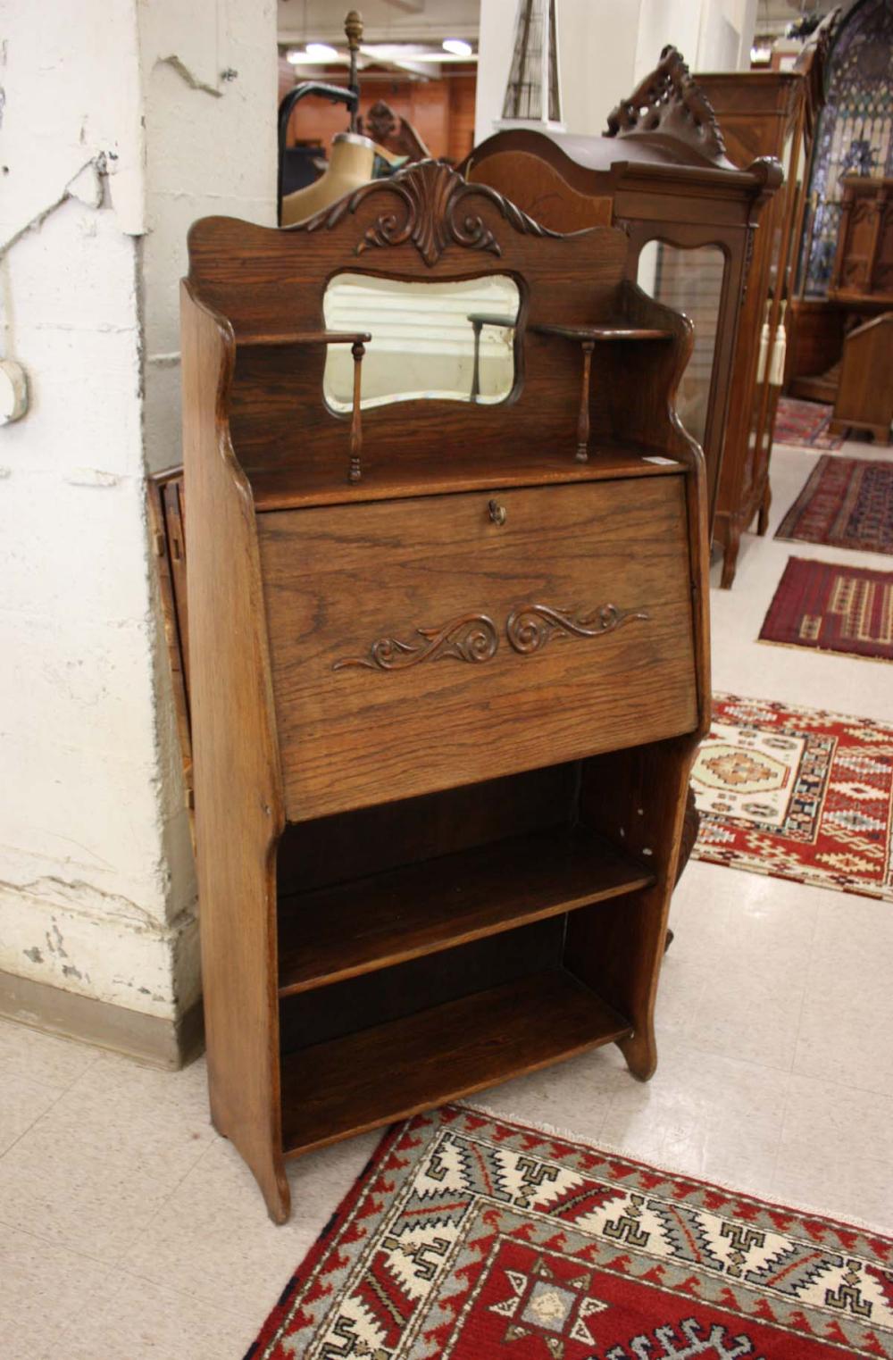 AN OAK DROP-FRONT WRITING DESK,