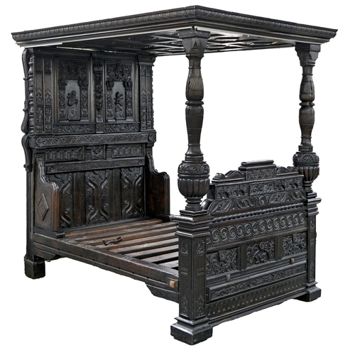 An oak four poster bed, mid 17th