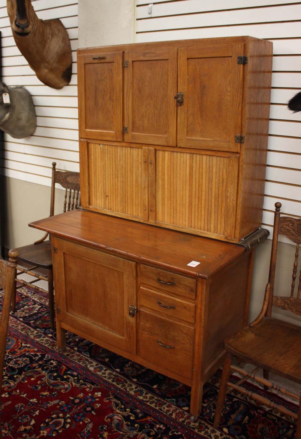 AN OAK KITCHEN 'HOOSIER' CABINET,
