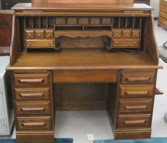 AN OAK ROLL-TOP DESK ''Oak