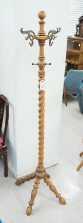 AN OAK SPIRAL-COLUMN HALL TREE