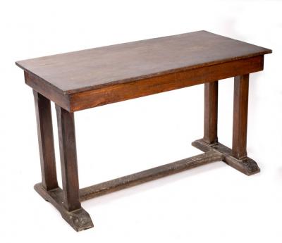 An oak table on square chamfered