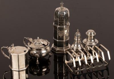 An octagonal silver caster,