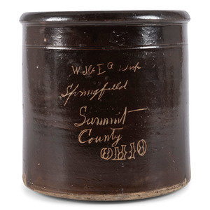 An Ohio Albany Slip Stoneware Crock