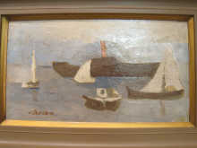 An oil on board naive scene of