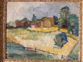 An oil on board of a cornfield