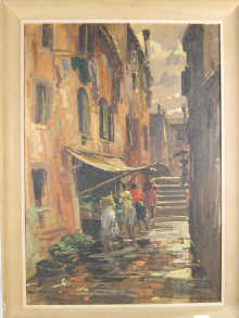 An oil on board of a street