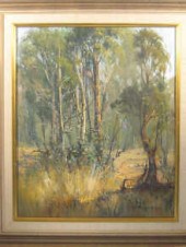 An oil on board of gum trees i