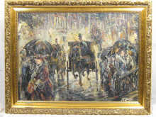 An oil on board ''Rainy night''