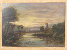 An oil on board river landscape