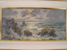 An oil on board ''Stormy Sea''