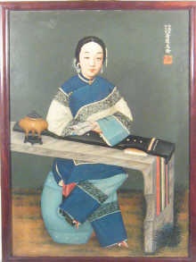 An oil on canvas portrait of a
