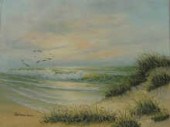 An oil on canvas scene of sea