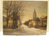 An oil on canvas street scene