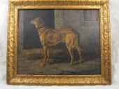 An oil on panel of a dog 42 x