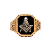 AN ONYX AND 14K GOLD MASONIC R