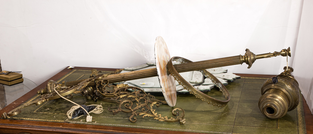 AN ONYX AND BRASS PIANO LAMP, An