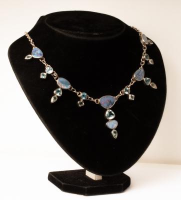An opal and blue topaz necklace set