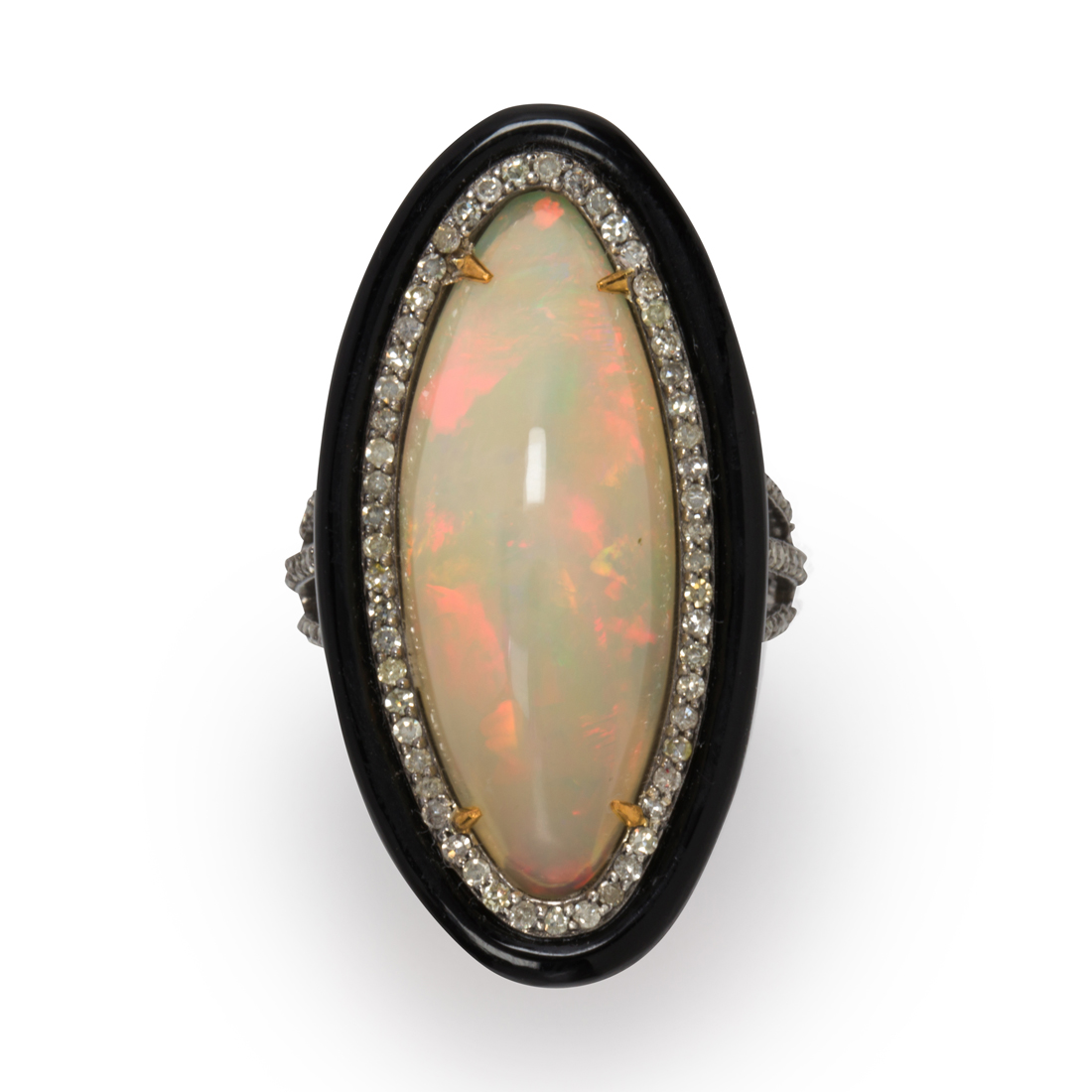 AN OPAL, DIAMOND AND BLACK
