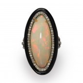 AN OPAL, DIAMOND AND BLACK CHA