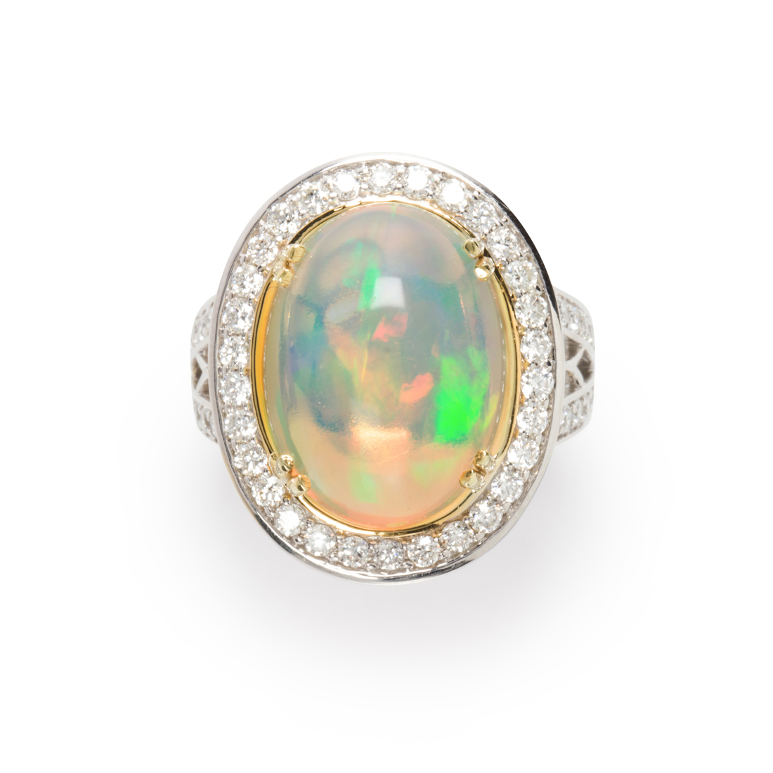 AN OPAL, DIAMOND AND FOURTEEN KARAT