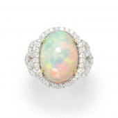 AN OPAL, DIAMOND AND FOURTEEN