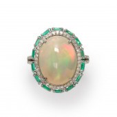 AN OPAL, EMERALD AND DIAMOND R