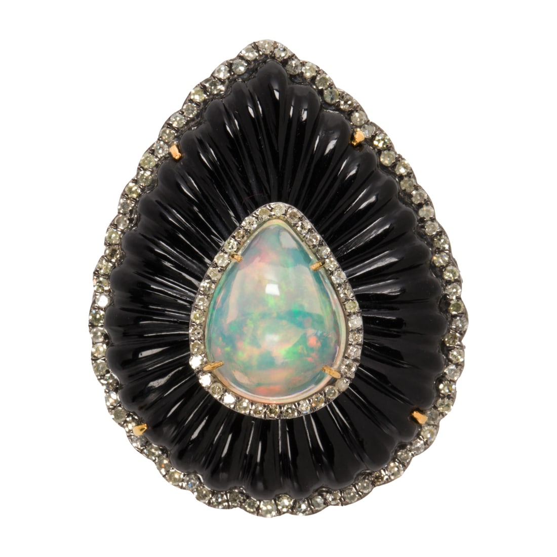 AN OPAL, ONYX, DIAMOND, SILVER