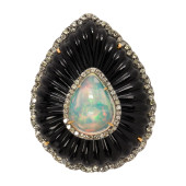 AN OPAL, ONYX, DIAMOND, SILVER