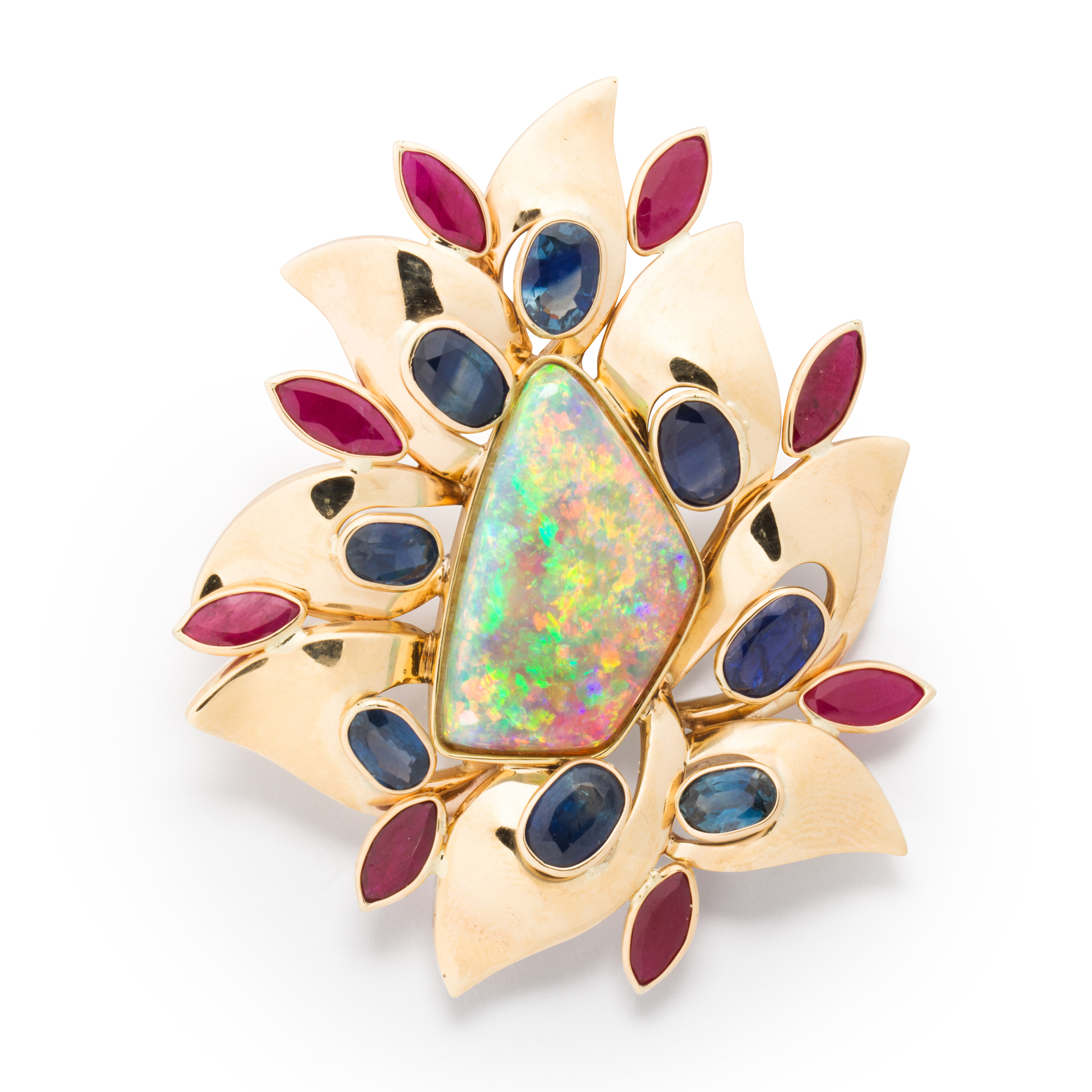 AN OPAL, RUBY, SAPPHIRE AND