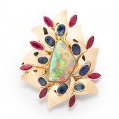 AN OPAL, RUBY, SAPPHIRE AND FO