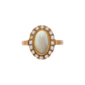 AN OPAL, SEED PEARL AND 14K GO