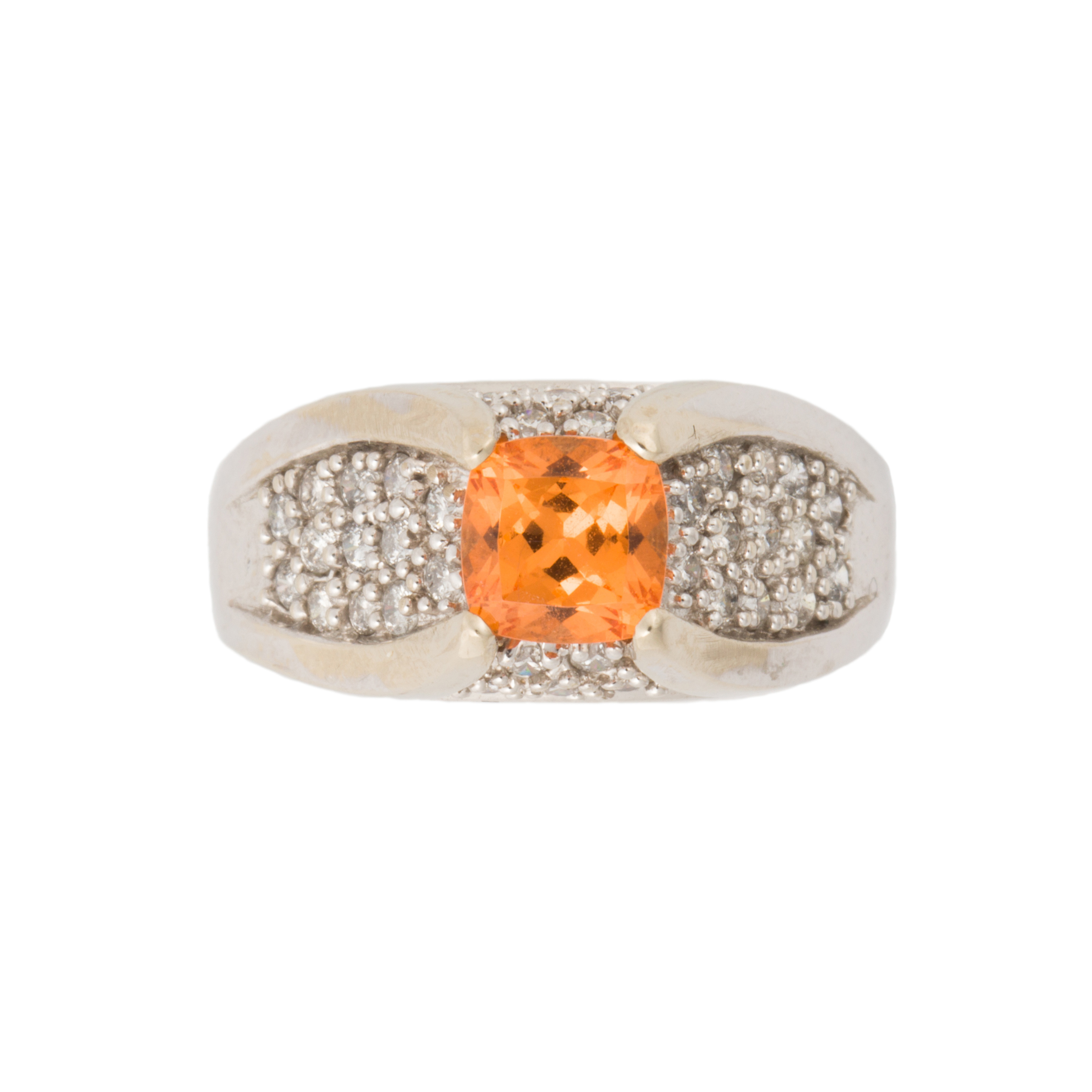 AN ORANGE GEMSTONE, DIAMOND AND