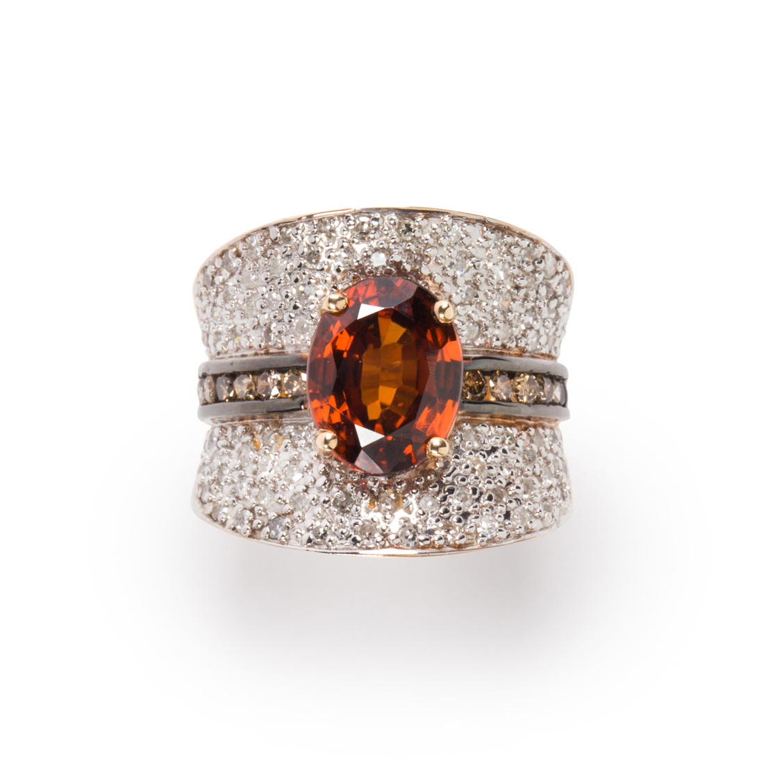 AN ORANGE ZIRCON, DIAMOND AND