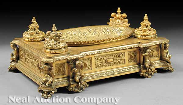 An Ornate Gilt Bronze Encrier
