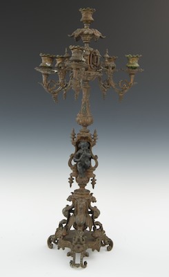 An Ornately Cast Bronze Candelabrum