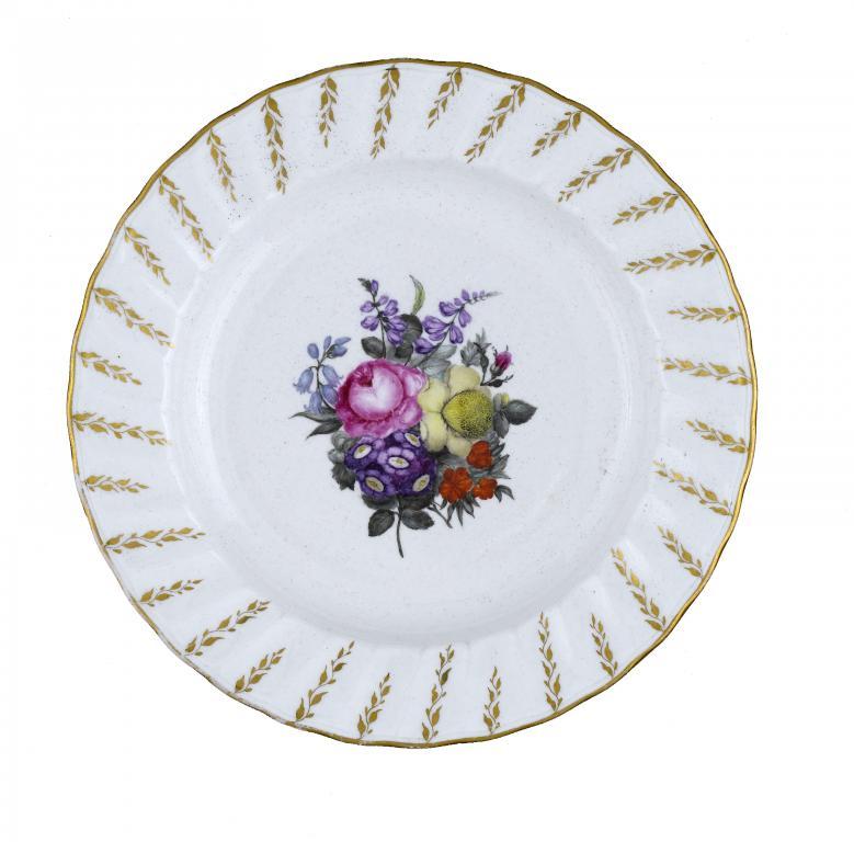AN OUTSIDE-DECORATED DERBY PLATE