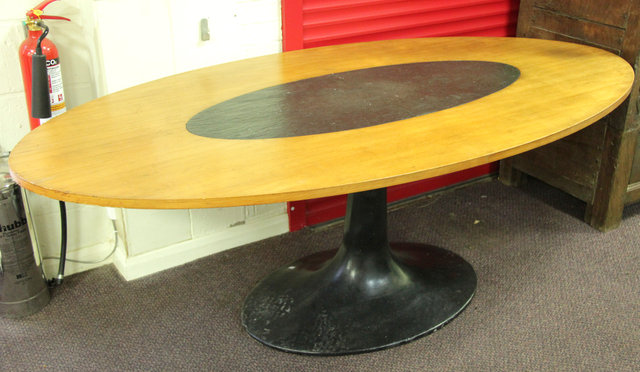 An oval dining table in the