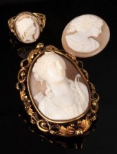 An oval shell cameo brooch dep