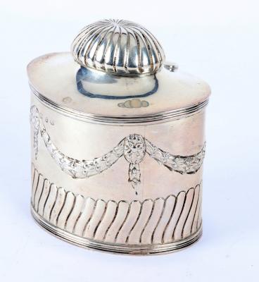 An oval silver tea caddy, George