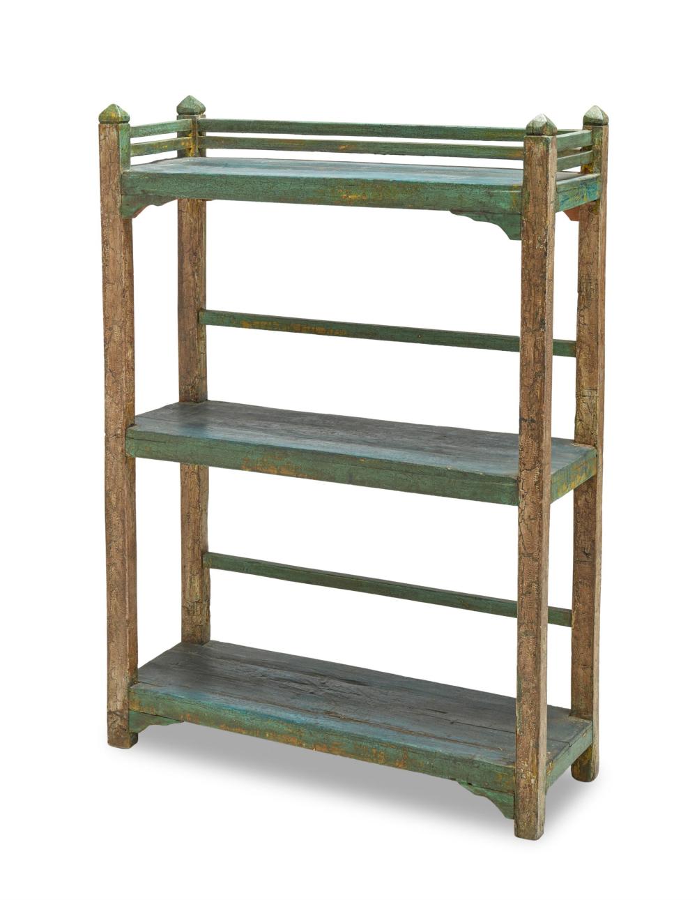 AN RUSTIC PAINTED WOOD SHELVING