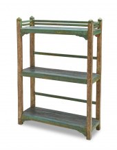 AN RUSTIC PAINTED WOOD SHELVIN