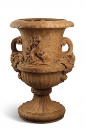 AN TINTED TERRACOTTA GARDEN UR