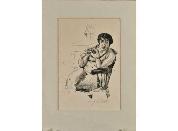 An unframed lithograph of a woman