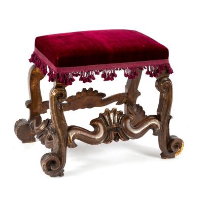 An upholstered walnut stool of