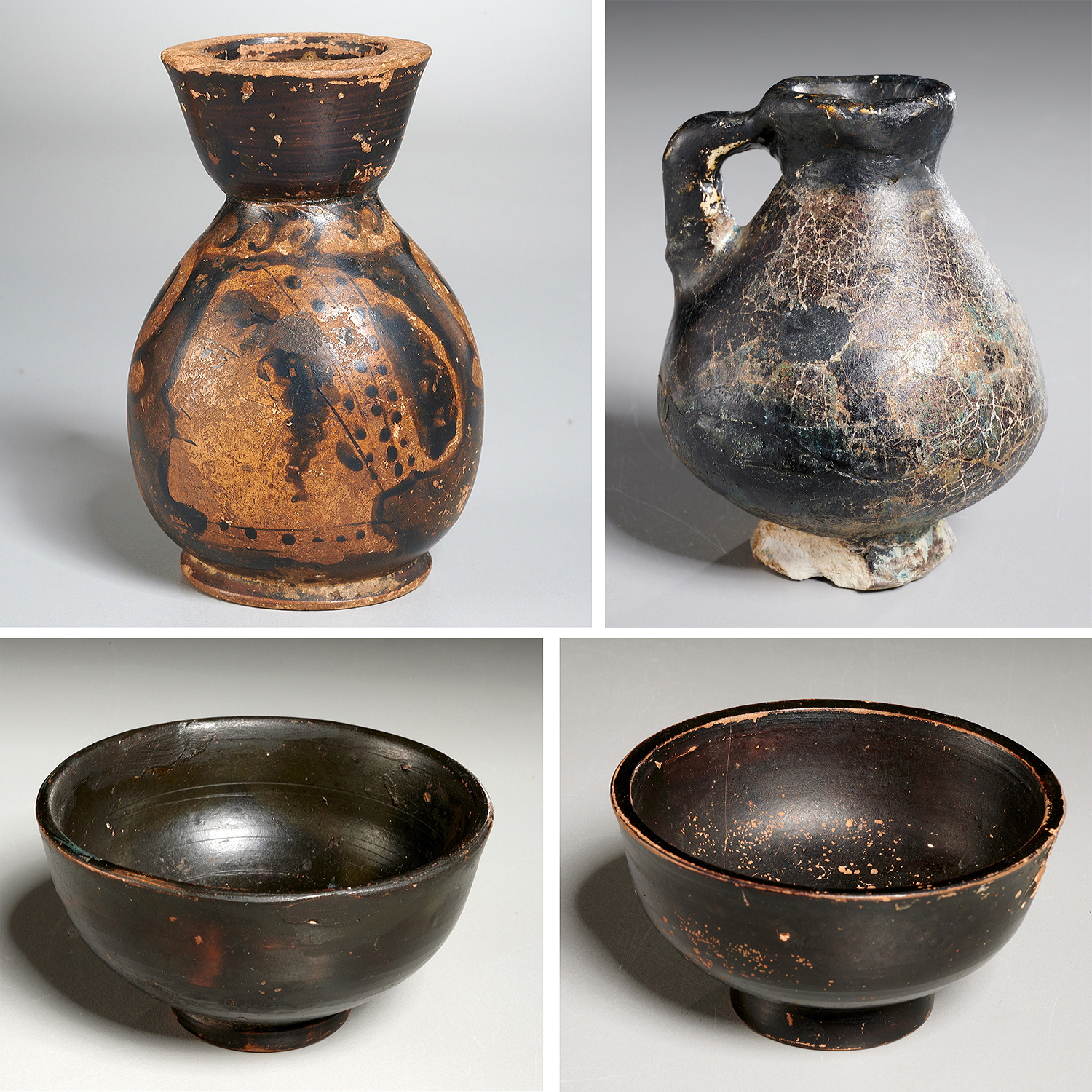 ANCIENT BOWLS, JUG, AND VASE,