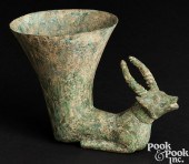 ANCIENT BRONZE RHYTON VESSEL,