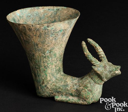 ANCIENT BRONZE RHYTON VESSEL,