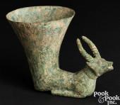 ANCIENT BRONZE RHYTON VESSEL,