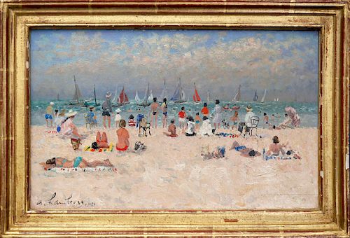 ANDRÉ HAMBOURG OIL ON CANVAS "BAINS